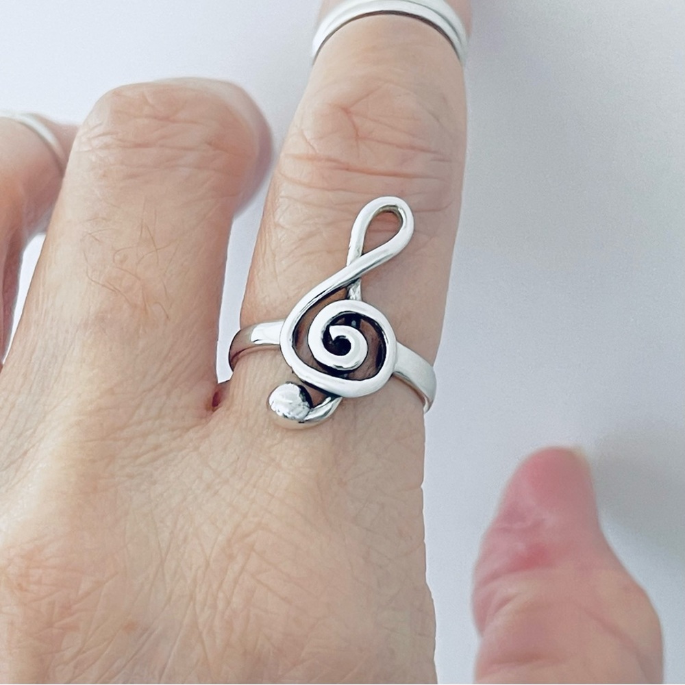 Sterling Silver Music Note Ring, Clef Notes, Silv… - image 6